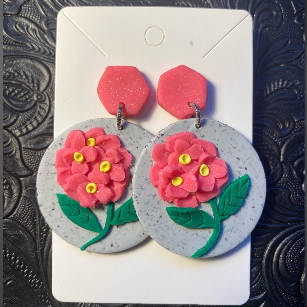 Hydrangea clay earrings